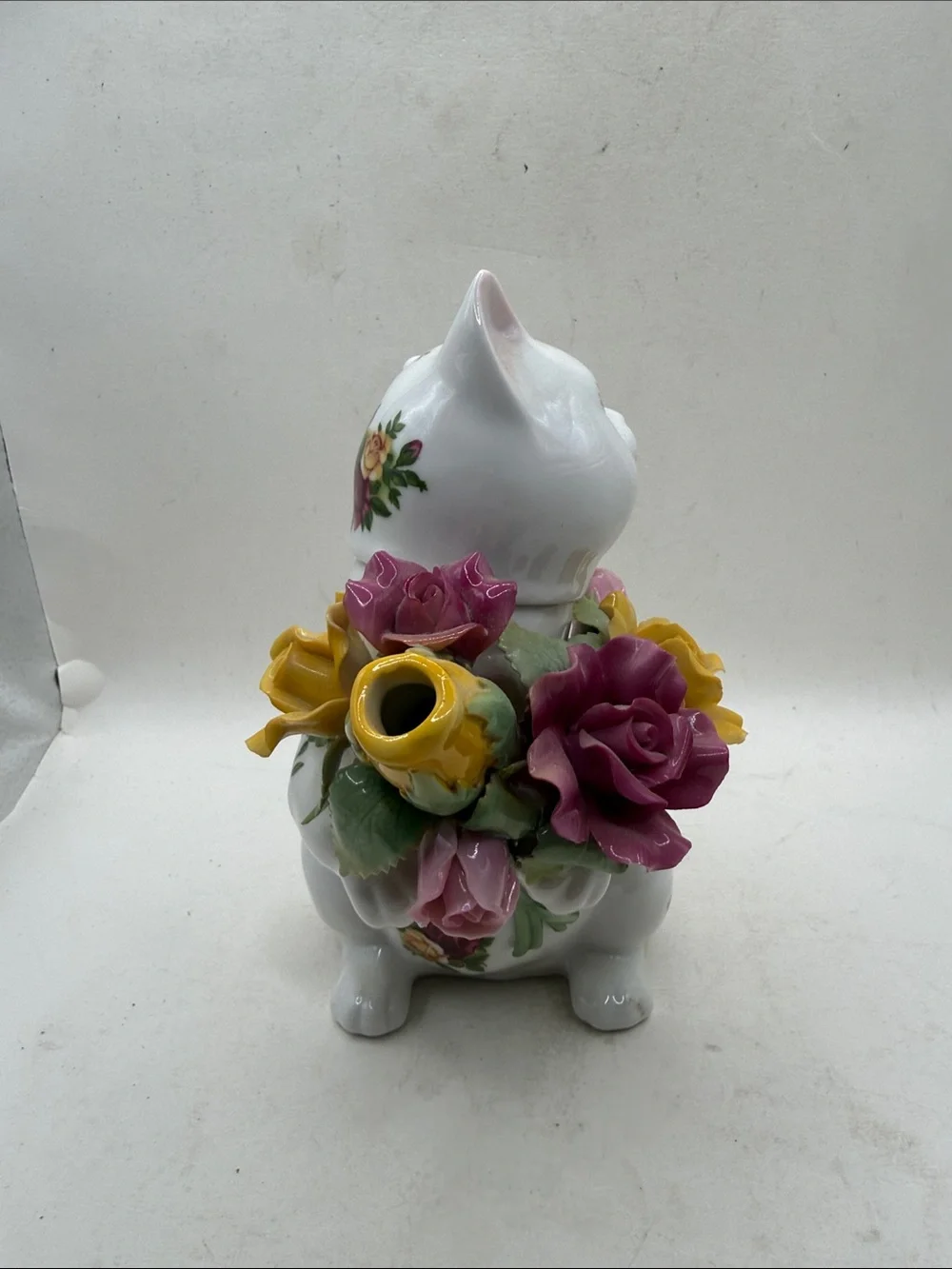 Royal Albert Old Country Roses Cat Figurine Vase Pitcher Porcelain Kitty Flowers